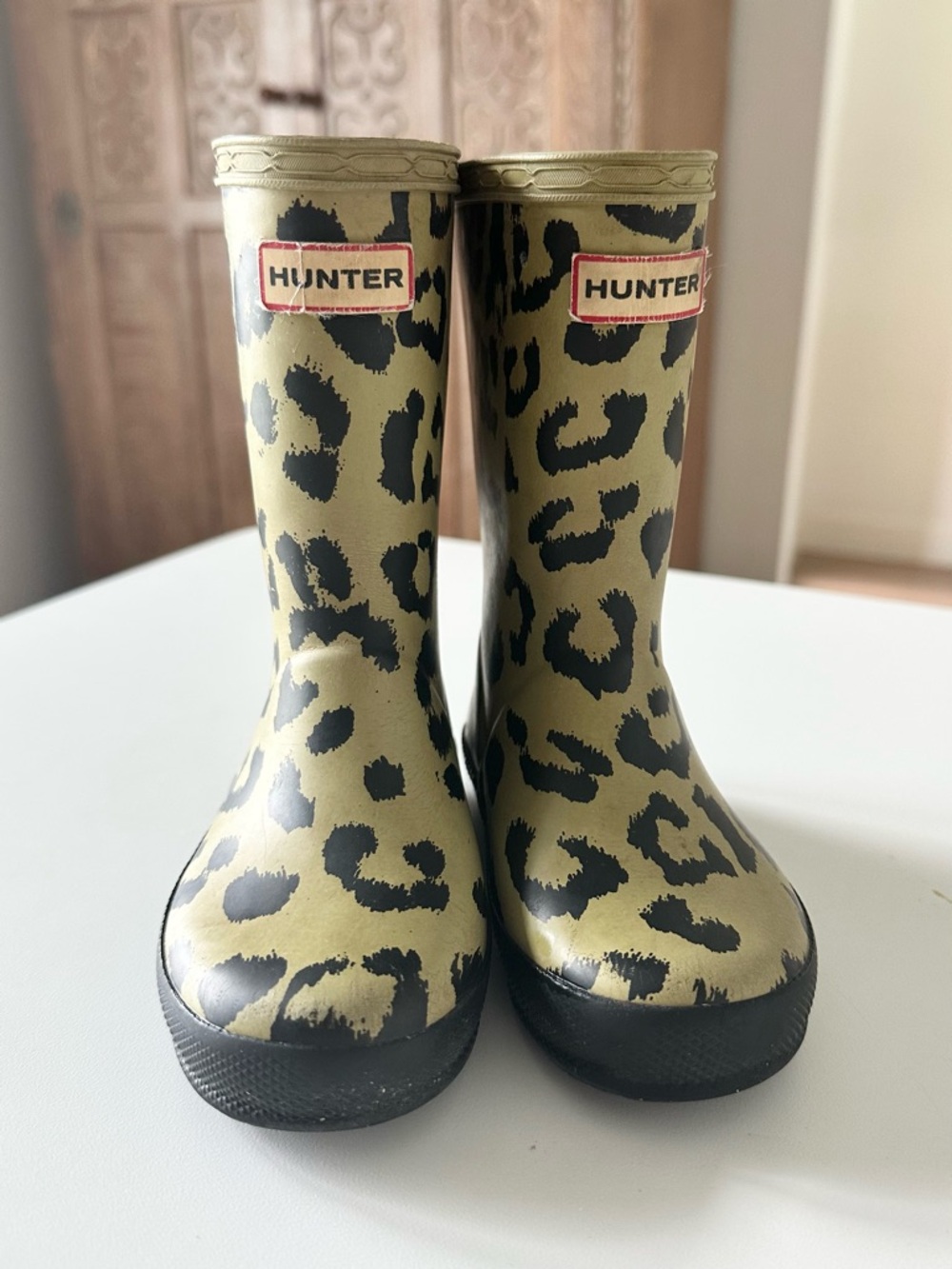 Hunter Kids Leopard Print Rain Boots - Olive/Black